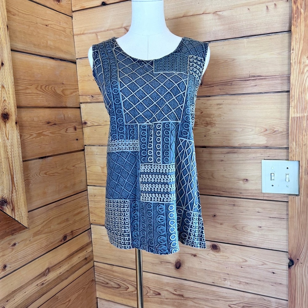 Patchwork Geometric Tank Top Women Large Grey Art To Wear Parsley & Sage